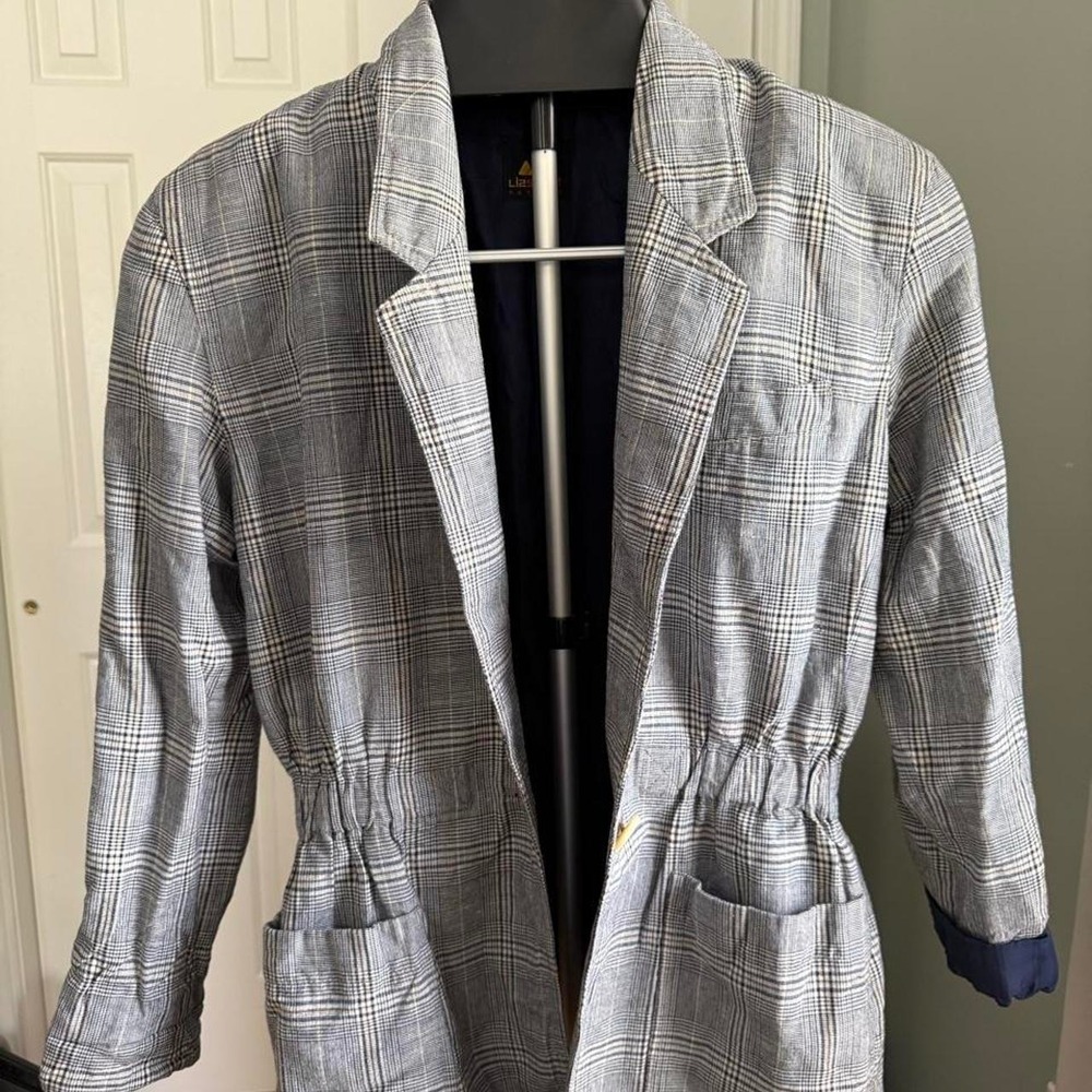 Vintage 90s Liz Sport Plaid Utility Jacket Size L Academia Preppy Coastal